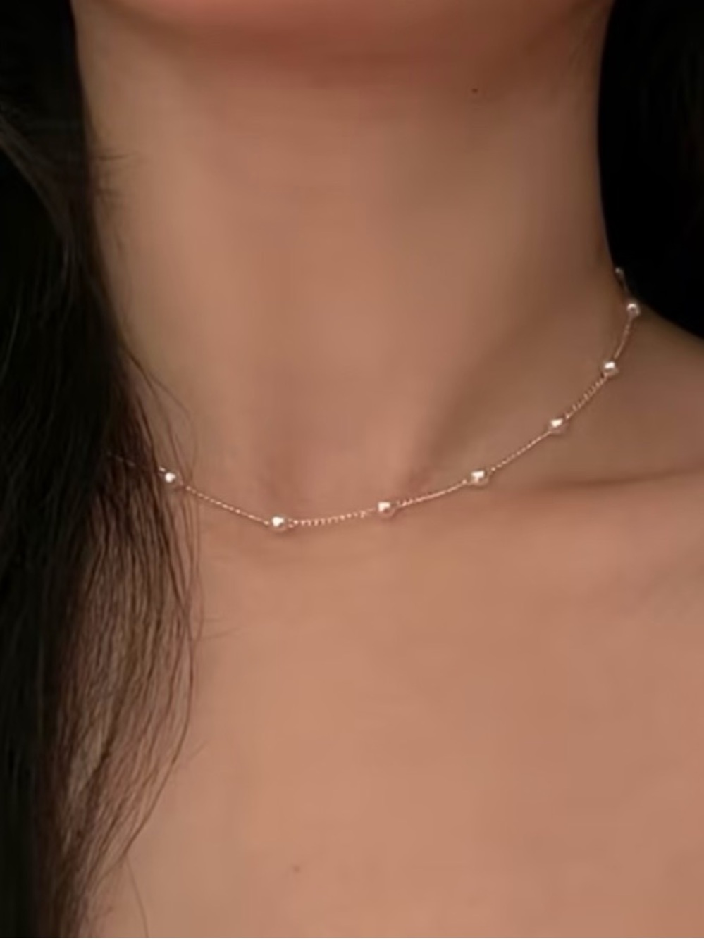 Delicate Gold Pearl Station Necklace - Picture 5 of 6